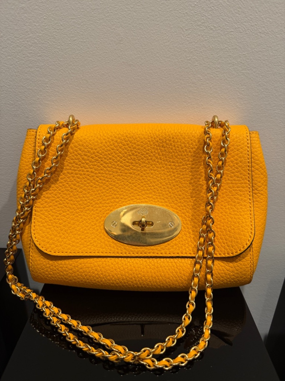 Mulberry Yellow Pebbled Leather Crossbody with Gold Chain